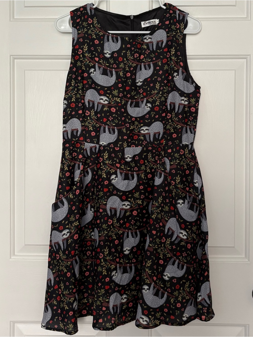 L.A. Soul Black Sloth Print Mini Dress